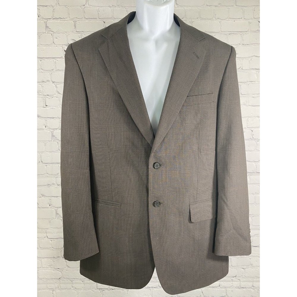 Jeffrey Banks Couture Brown Plaid 100% Wool Two Button Blazer Jacket Men’s 40R